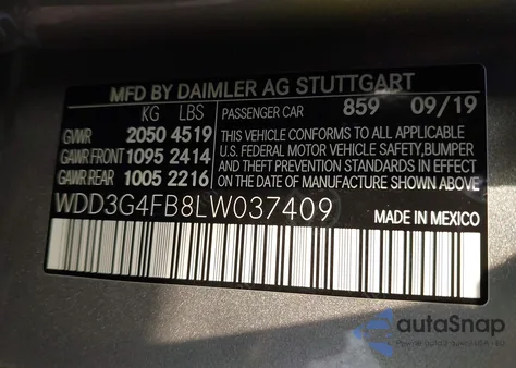 2020 Mercedes-Benz A 4Matic из США, поврежденный, VIN WDD3G4FB8LW037409